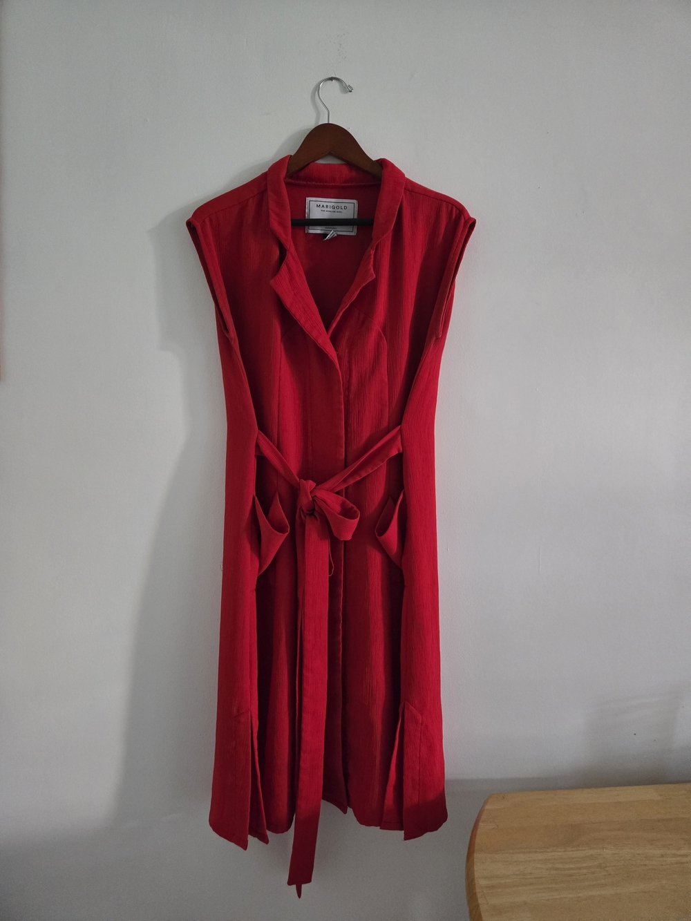 Marigold Sleeveless Red Belted Midi Dress